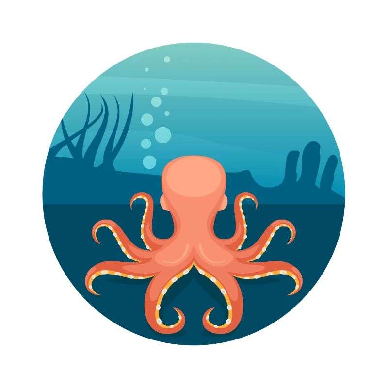 Nautic Design Underwater Octopus Circle Art