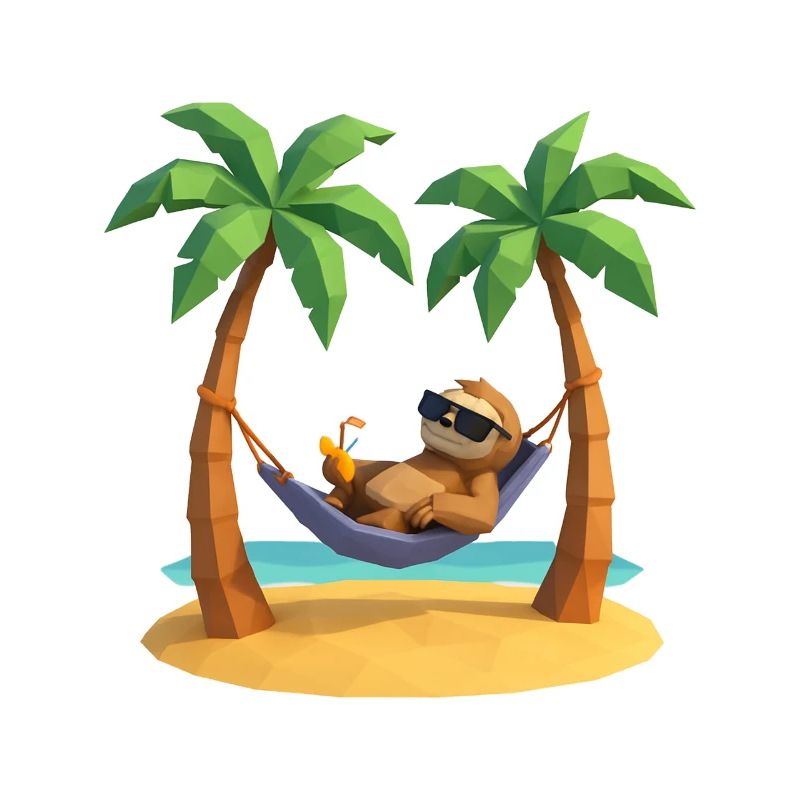 Relaxed sloth in hammock on the beach between