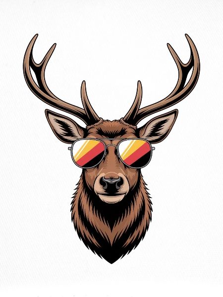 Hirsch mit Geweih und Sonnenbrille