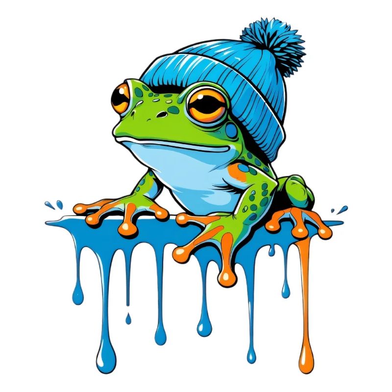 Frosch mit blauer Beanie