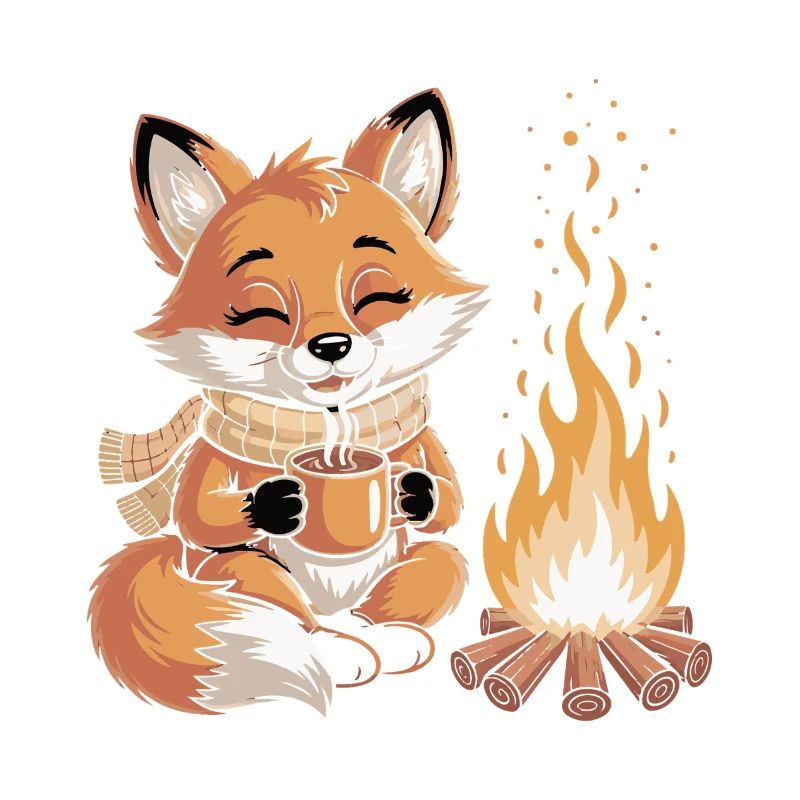 Cuddly fox at the campfire