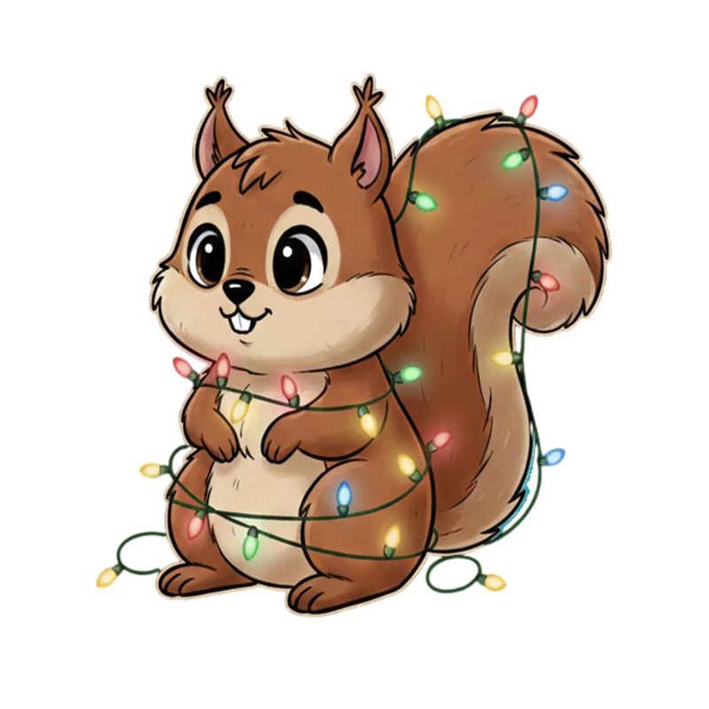Squirrel hung with lights