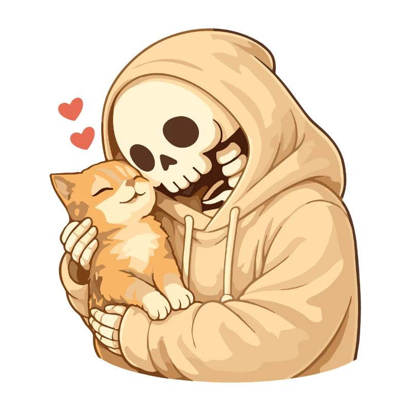 Cozy skeleton with cat – security