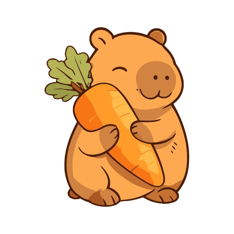 Capybara mit Karotte – entspannt & niedlich