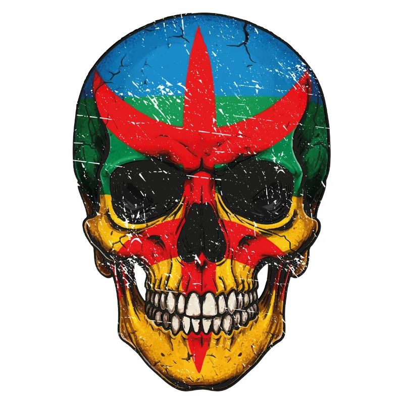 Crâne coloré  de drapeau Berbère - berber skull