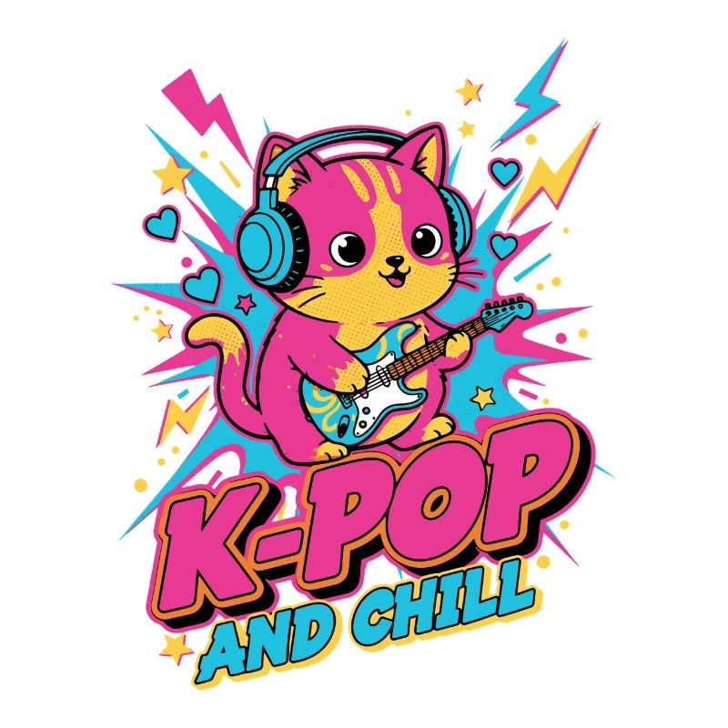 Chat K-Pop mignon K-POP AND CHILL Anime de musique coréenne