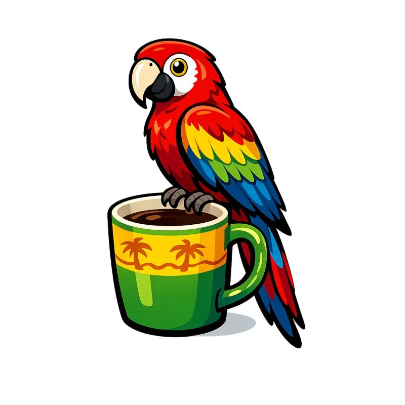 Tropical parrot on a coffee mug