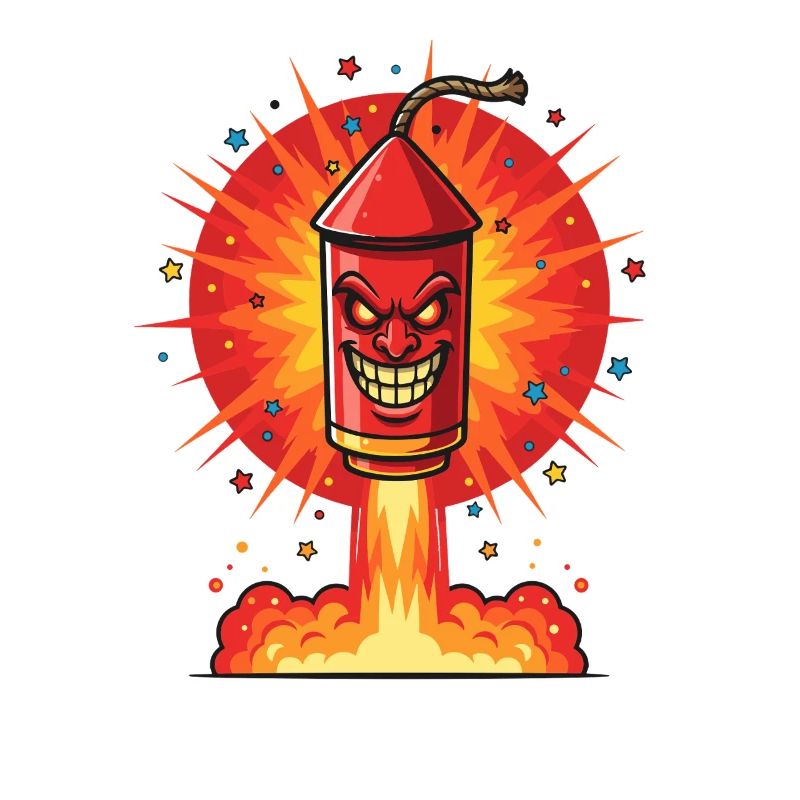 Laughing rocket in the fire