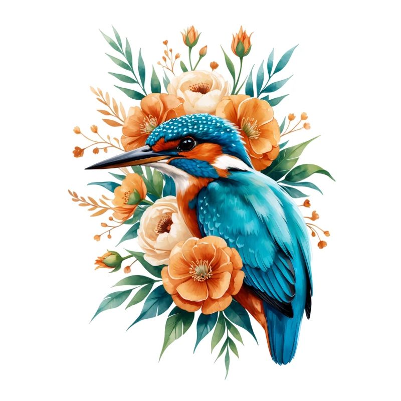 Le martin-pêcheur dans une couronne de fleurs