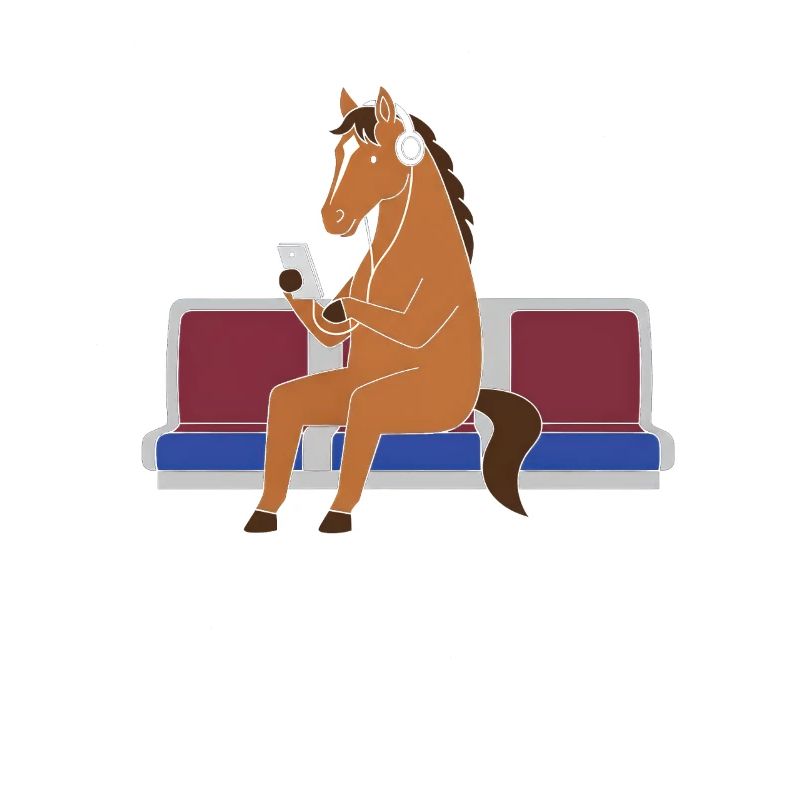 Pferd mit Kopfhörern in U-Bahn