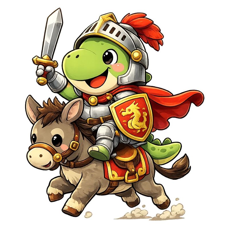 Dinosaurier-Ritter reitet Esel 
