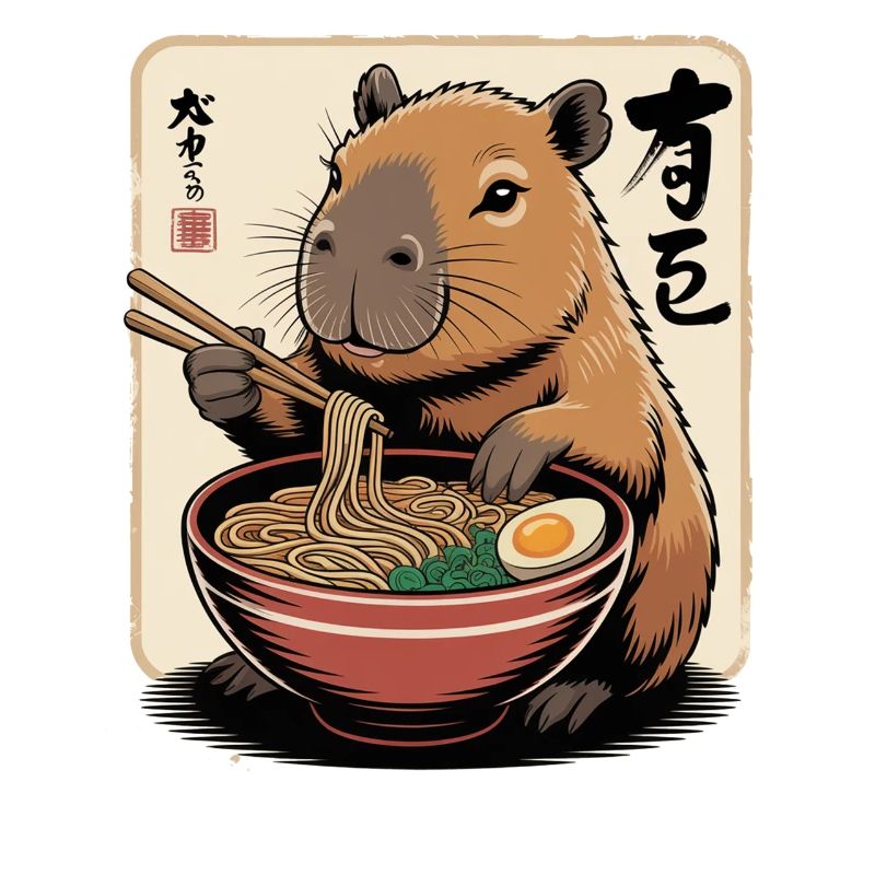 Capybara Ramen Art with Chopsticks