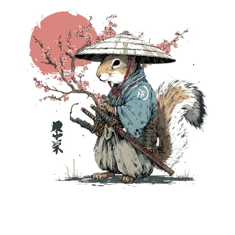 Samouraï Écureuil en Robe de Sakura