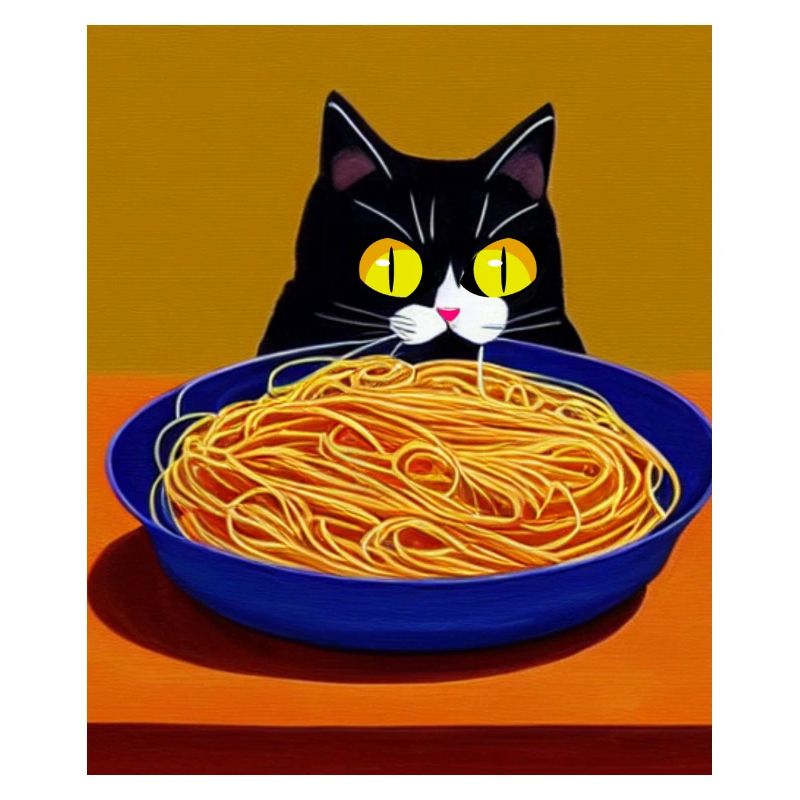 Katzenblick auf Spaghetti