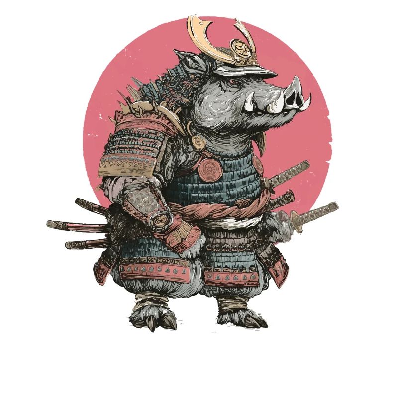 Boar Samurai in Armor with Pink Crest