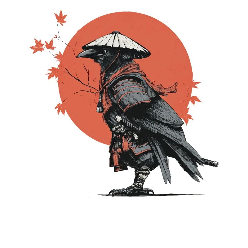 Samurai-Krähe in Red Moon