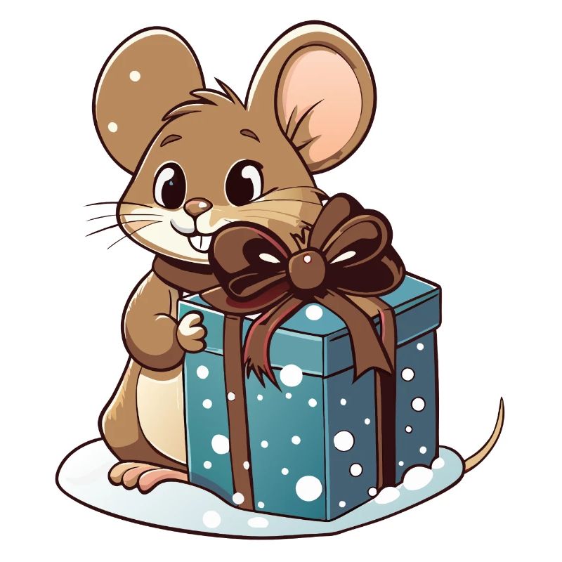 Cute mouse with gift at Christmas