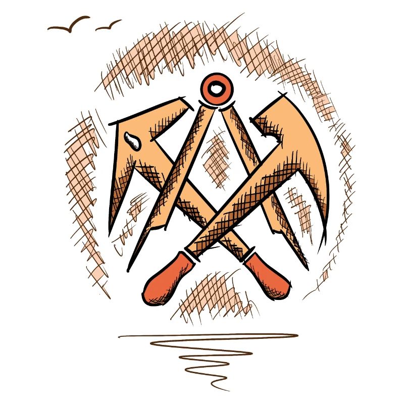 Roofer guild sign, hand-drawn. Drawing