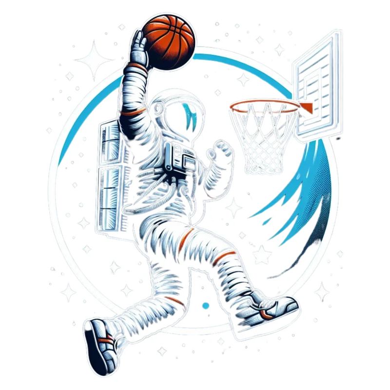 Astronaute faisant du slam dunk basketball