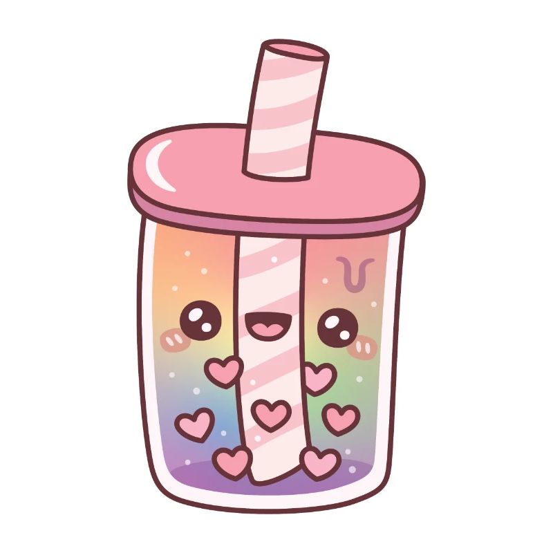 Süßer Regenbogen-Bubble Tea mit Herz-Boba-Perlen