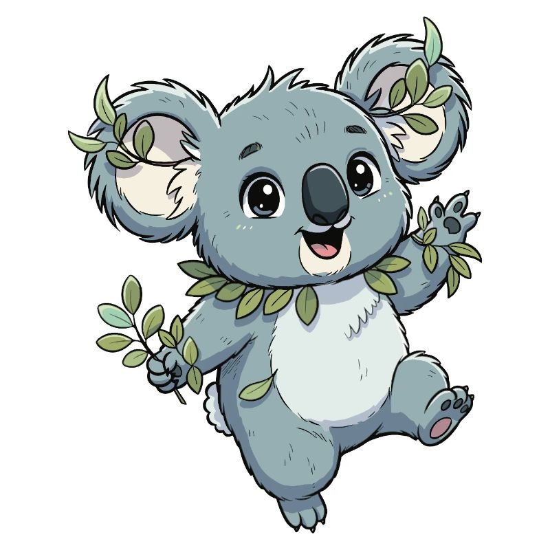 Green koala with leaf wreath