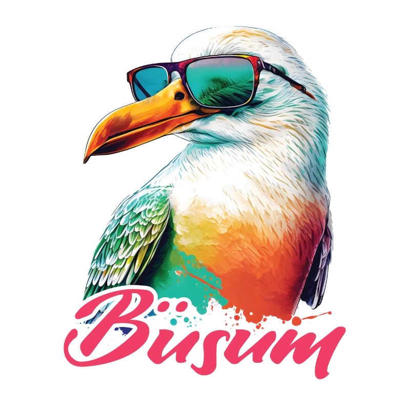 Büsum Urlaub coole bunte Möwe mit Sonnenbrille