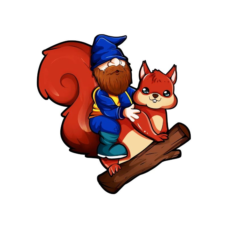 Garden gnome riding squirrel