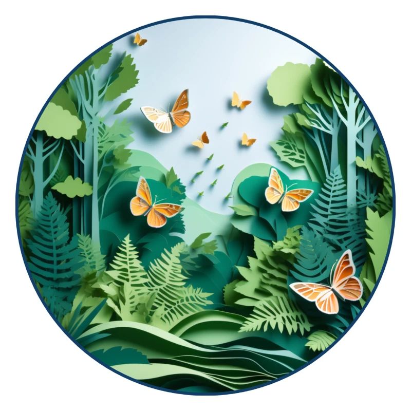 Papillon et forêt 3D Papercut Circle