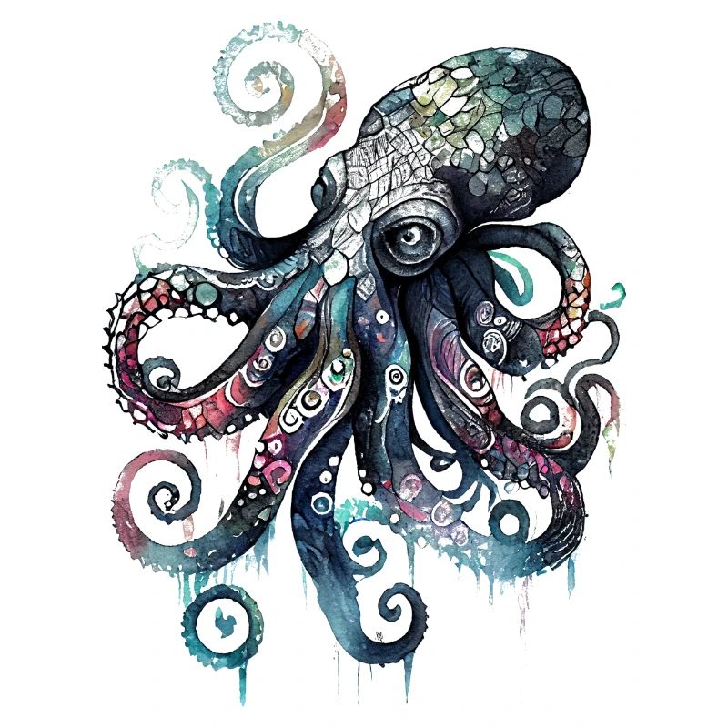 Cooles Wasserfarben Aquarell Oktopus Design
