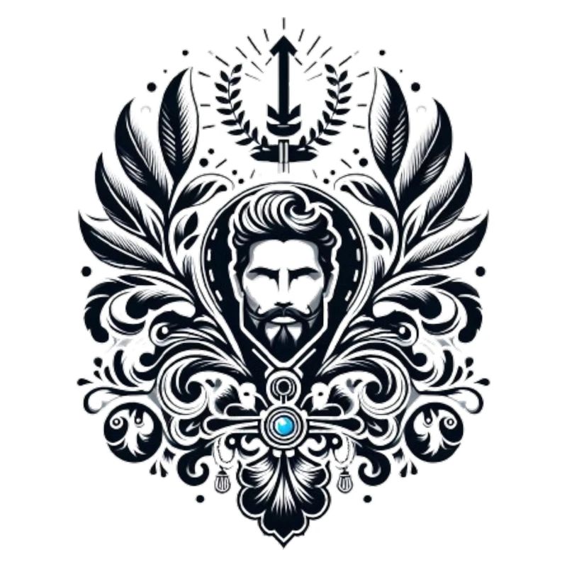 Black and White Shield Design with Blue Gem