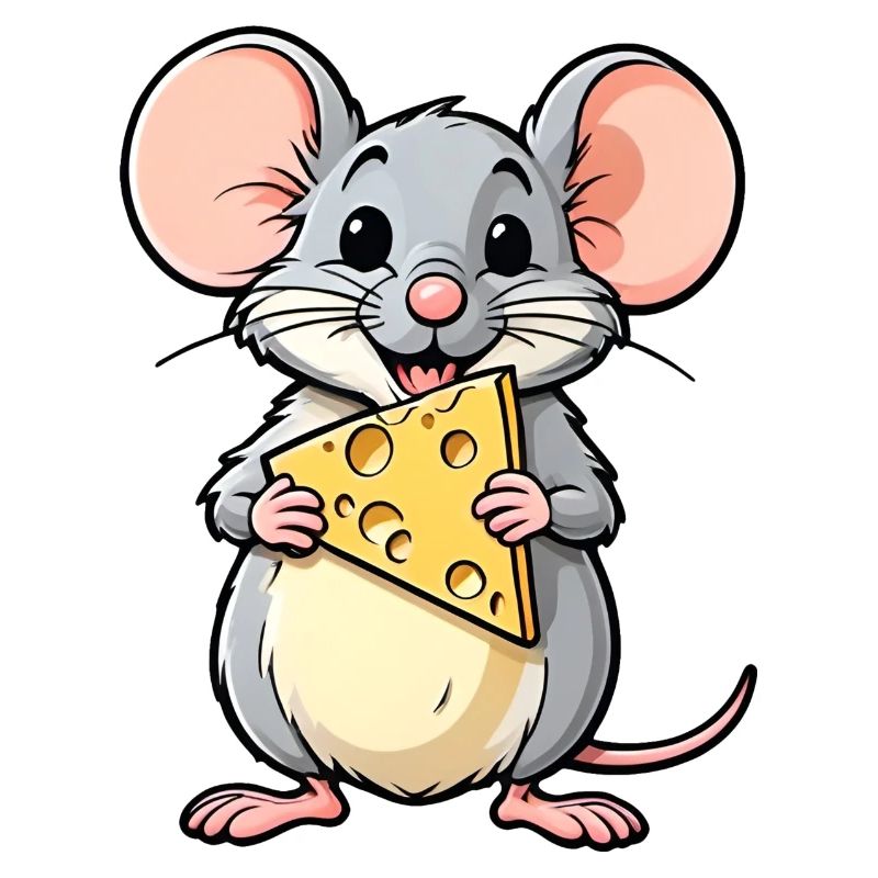 Souris de dessin animé effrontée avec du fromage