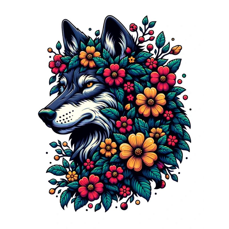 Wolf Mit Blumen Buntes Tiermotiv Grauwolf Blüten