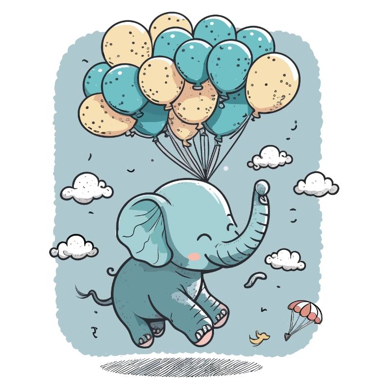 Träume heben Fahrt auf: Ein Elefant schwebt mit Ballo