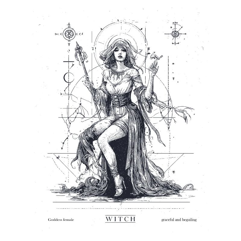 Mystical witch with magic wand