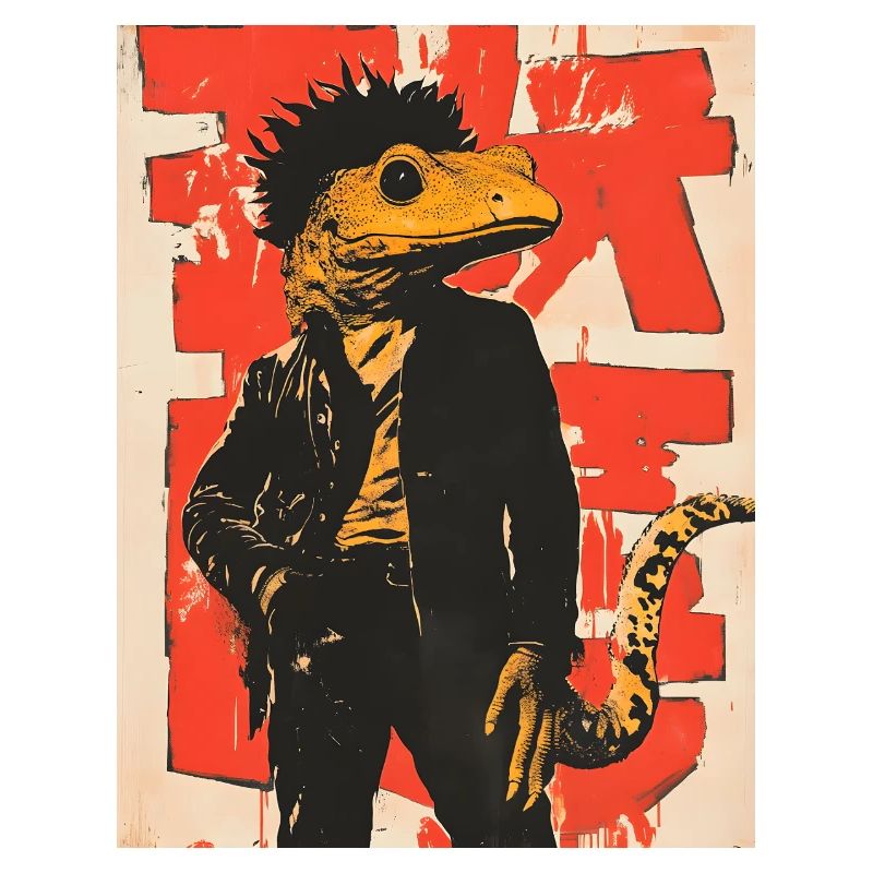 Dino Gecko Punk mit Graffiti