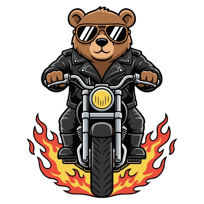 Cool Biker Bear Motorcycle Flames
