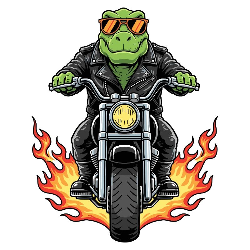 Cool Biker T-Rex Dinosaur Motorcycle Flames