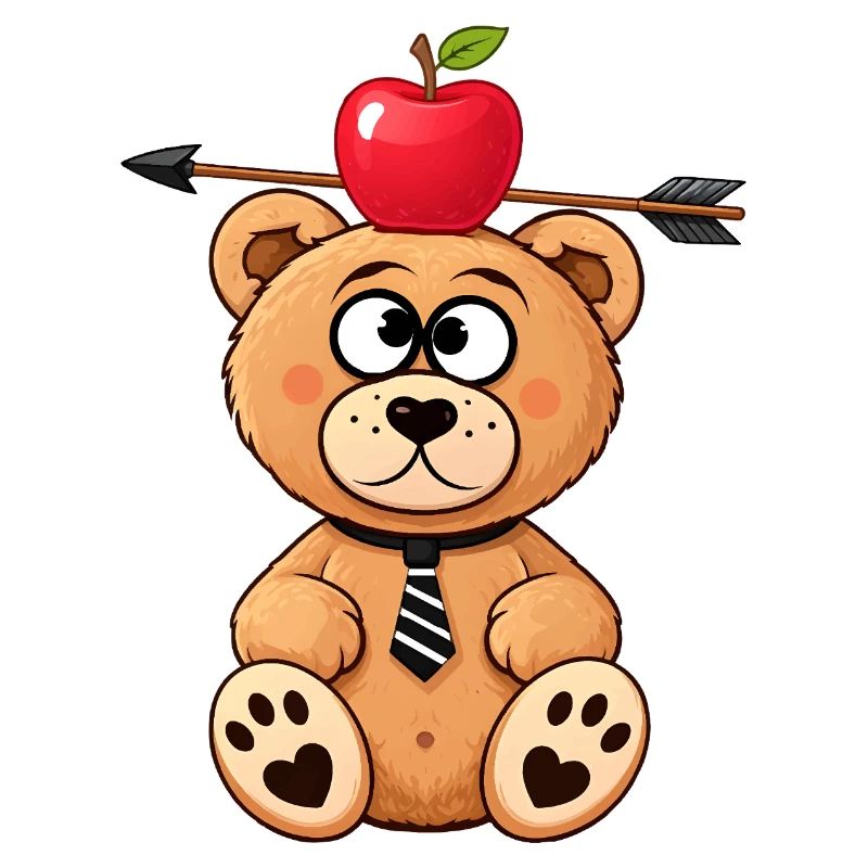 Witziger Bär mit Apfel und Pfeil