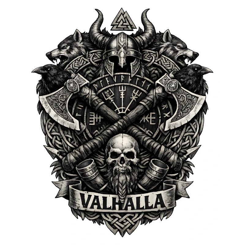 Valhalla Crest: Viking skull & axes