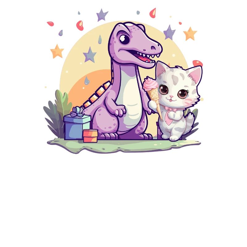 Katze Kätzchen-Mädchen Dinosaurier Eiscreme