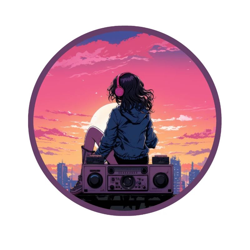 Fille d’anime réfléchie Vaporwave Boombox Retro