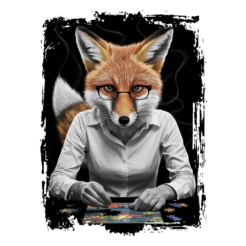 Fuchs spielt Puzzle Geschenk