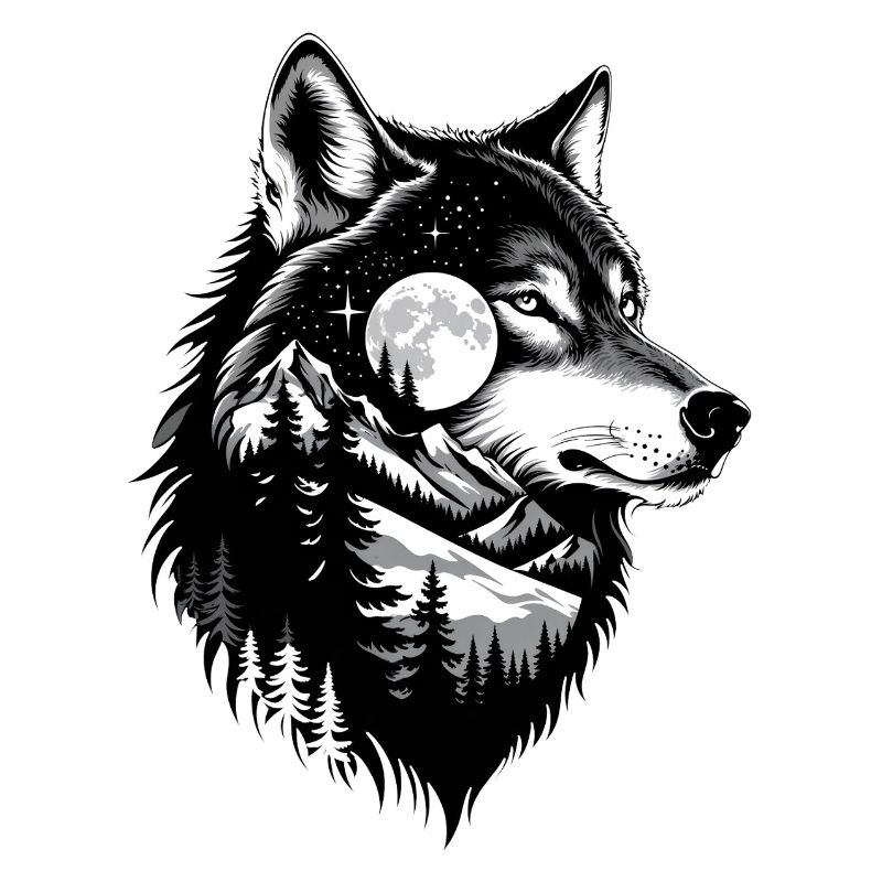 Black Wolf Wolf Portrait. Wolf design