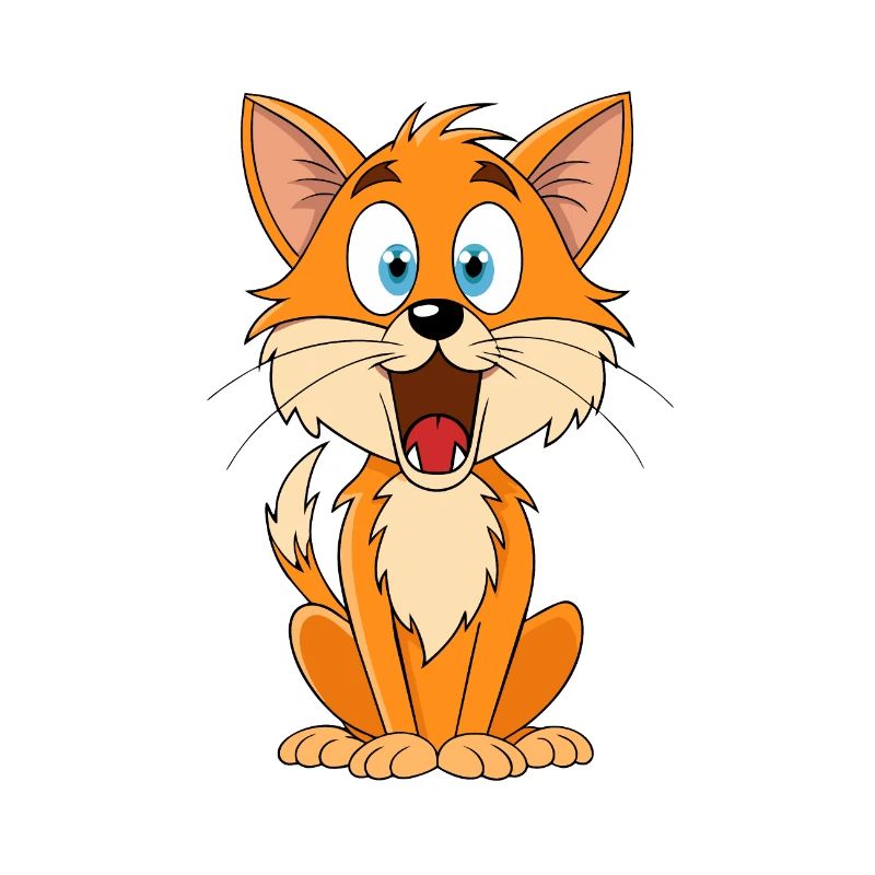 Frightened Cat with Raised Fur Cartoon Artwork