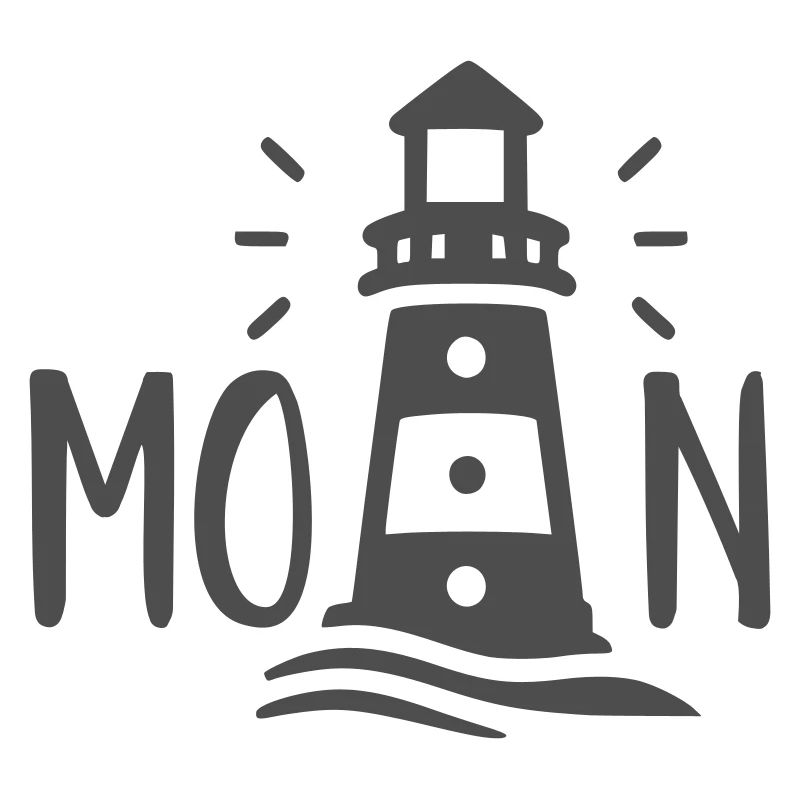 MOIN lettering with lighthouse