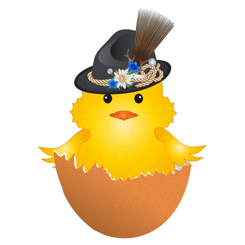 Bavarian chick with traditional hat in eggshell
