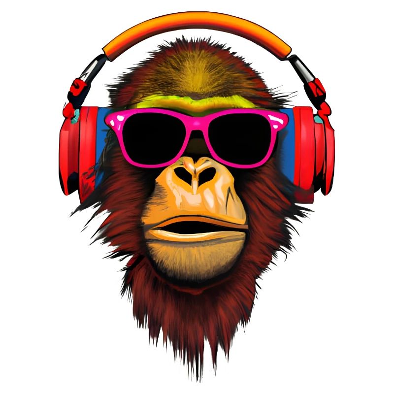 Singe réfrigéré avec écouteurs et bri soleil