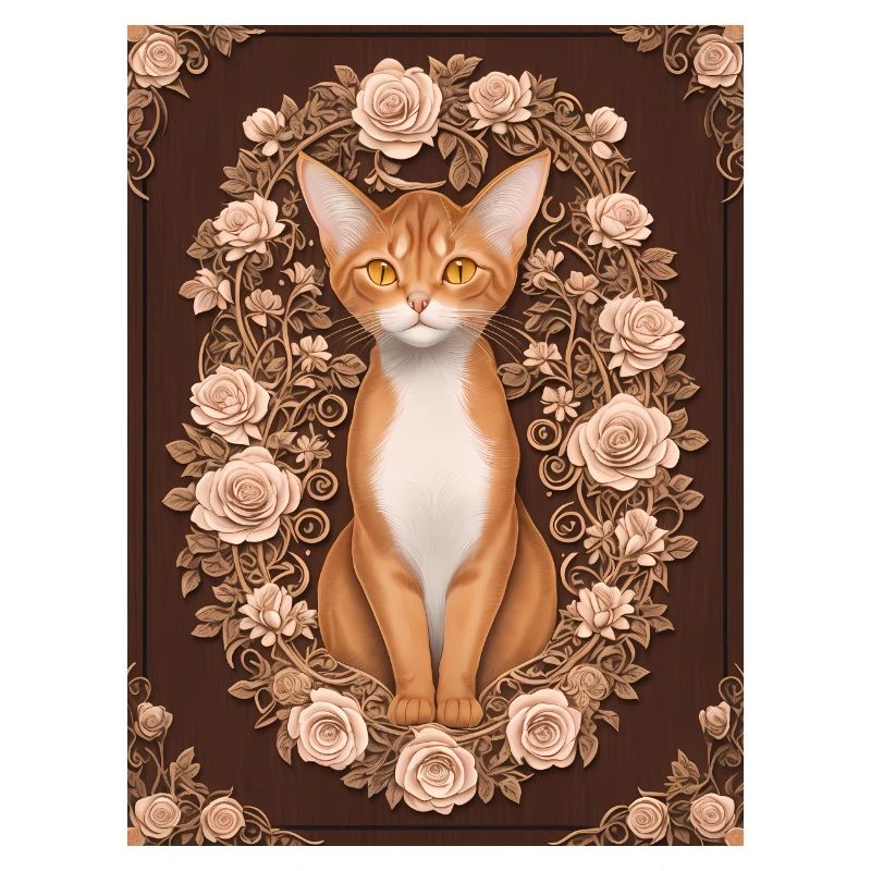 Gravure sur bois d’un chat avec chapelet