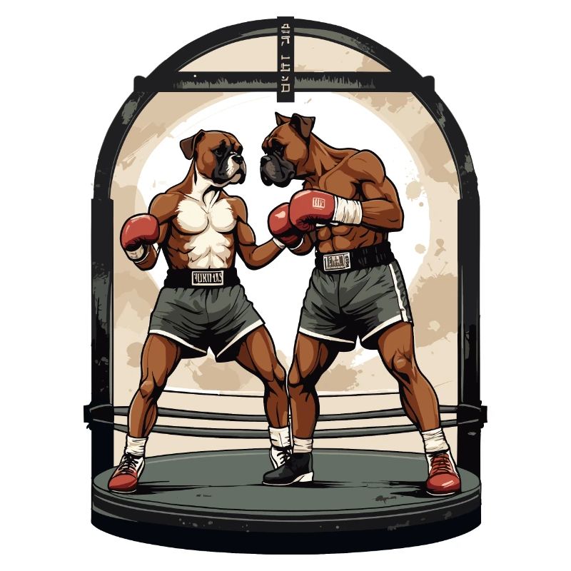 Chiens sur le ring de boxe