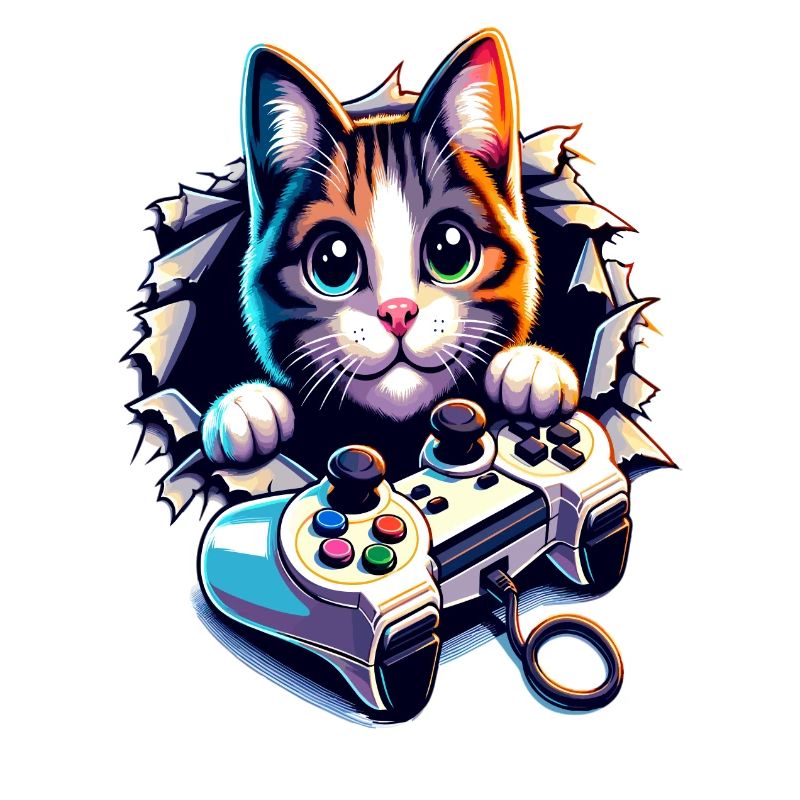 Katzen-Gamer mit Controller